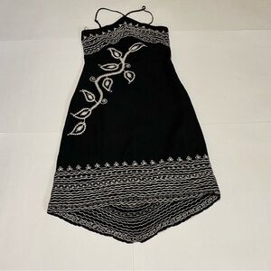BCBGMaxAzria Black Strapless Dress with White Embroidery